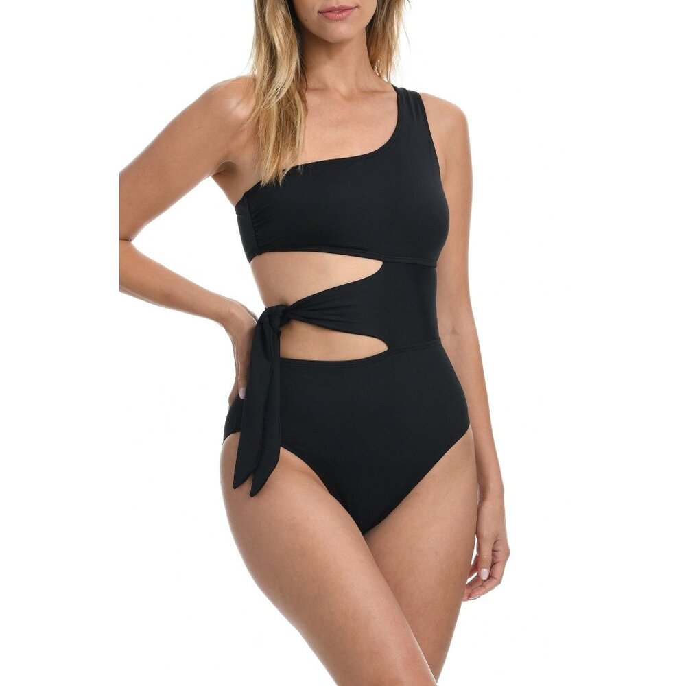 La Blanca Women's Island Goddess One-Shoulder Cutout Swimsuit, Black, Sz. 4
